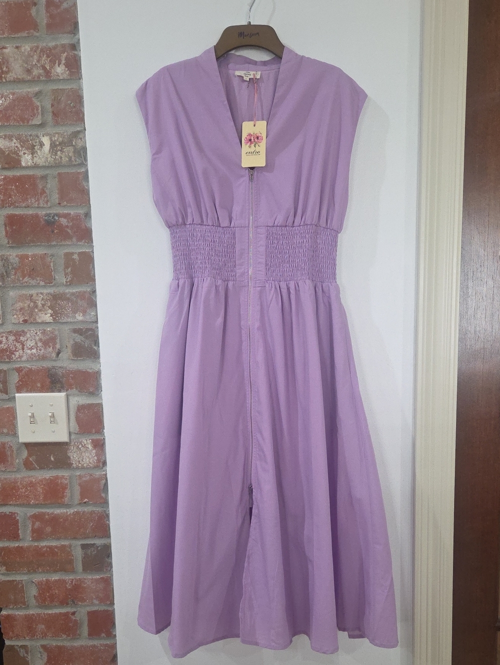 entro Lavender Smocked-Waist Midi Dress